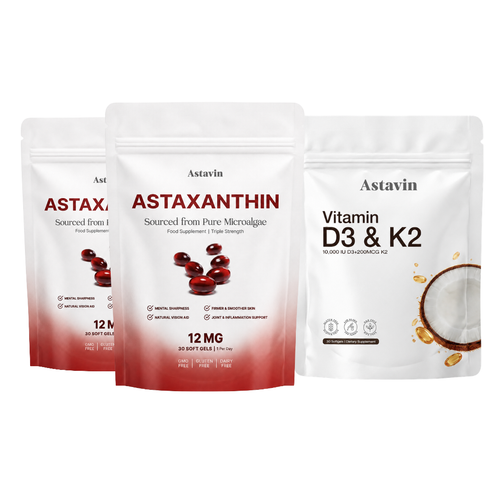 2x Astaxanthin Softgels + 1x Vitamin D3 + K2 Softgels